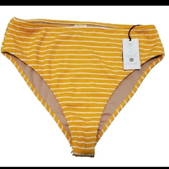 NWT Shade & Shore Women's Pucker High Waist Cheeky Bikini Bottom L 12-14 - Picture 2 of 5